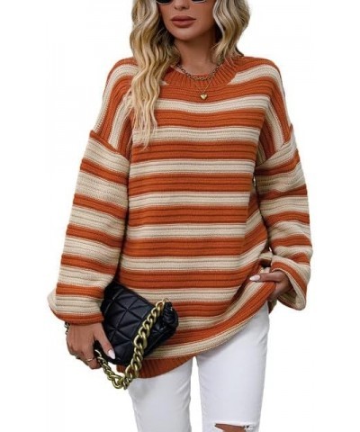 Y2k Vintage Sweater Long Sleeve Crew Neck Loose Knit Pullover American Flag Sweatshirt Preppy Striped Sweater 02orange $12.00...