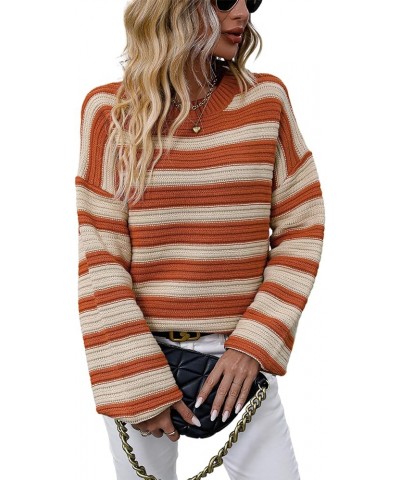 Y2k Vintage Sweater Long Sleeve Crew Neck Loose Knit Pullover American Flag Sweatshirt Preppy Striped Sweater 02orange $12.00...