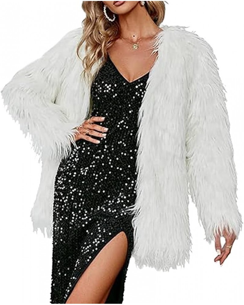 Women's Winter Round Long Sleeve Coat Fleece Cropped Faux Fur Jacket Shaggy Warm Outerwear for Fall Sport Solstice White $42....