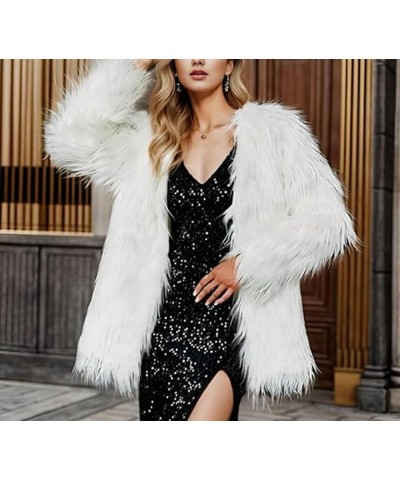 Women's Winter Round Long Sleeve Coat Fleece Cropped Faux Fur Jacket Shaggy Warm Outerwear for Fall Sport Solstice White $42....