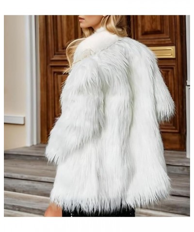 Women's Winter Round Long Sleeve Coat Fleece Cropped Faux Fur Jacket Shaggy Warm Outerwear for Fall Sport Solstice White $42....