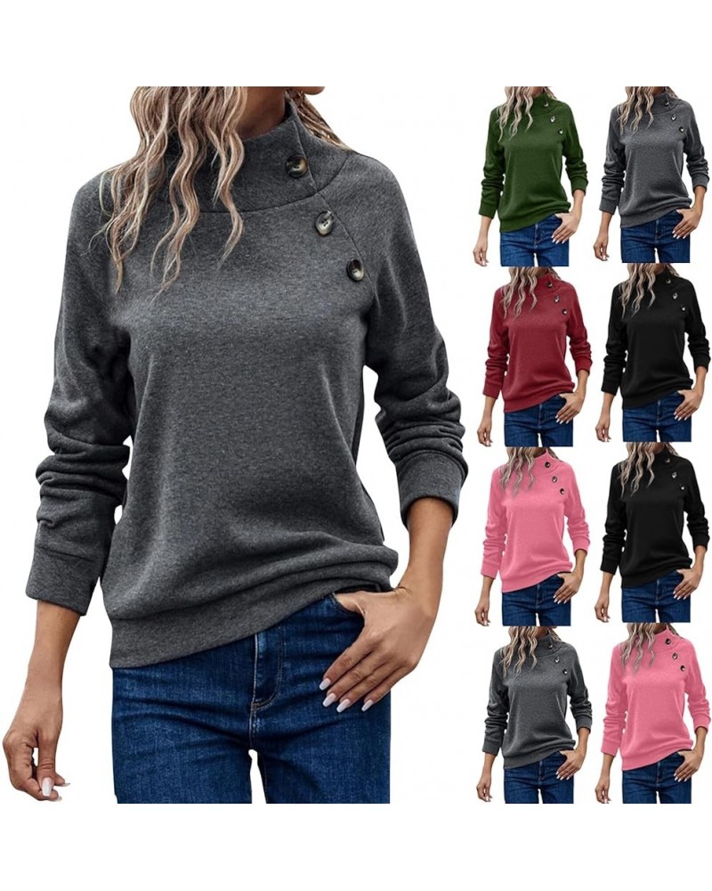 Womens Sweatshirt Turtleneck Long Sleeve Top Fleece Pullover Turtle Neck Shirts for Women Button Collar Sweatshirts A-black $...