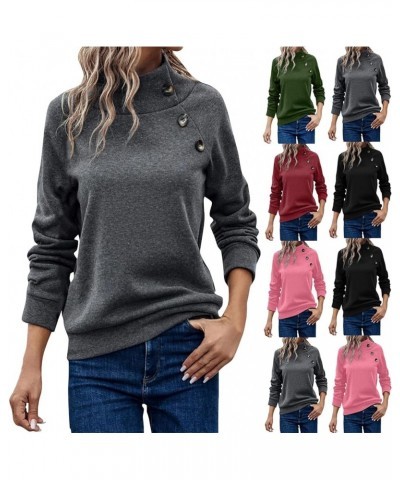 Womens Sweatshirt Turtleneck Long Sleeve Top Fleece Pullover Turtle Neck Shirts for Women Button Collar Sweatshirts A-black $...