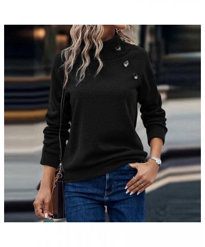 Womens Sweatshirt Turtleneck Long Sleeve Top Fleece Pullover Turtle Neck Shirts for Women Button Collar Sweatshirts A-black $...