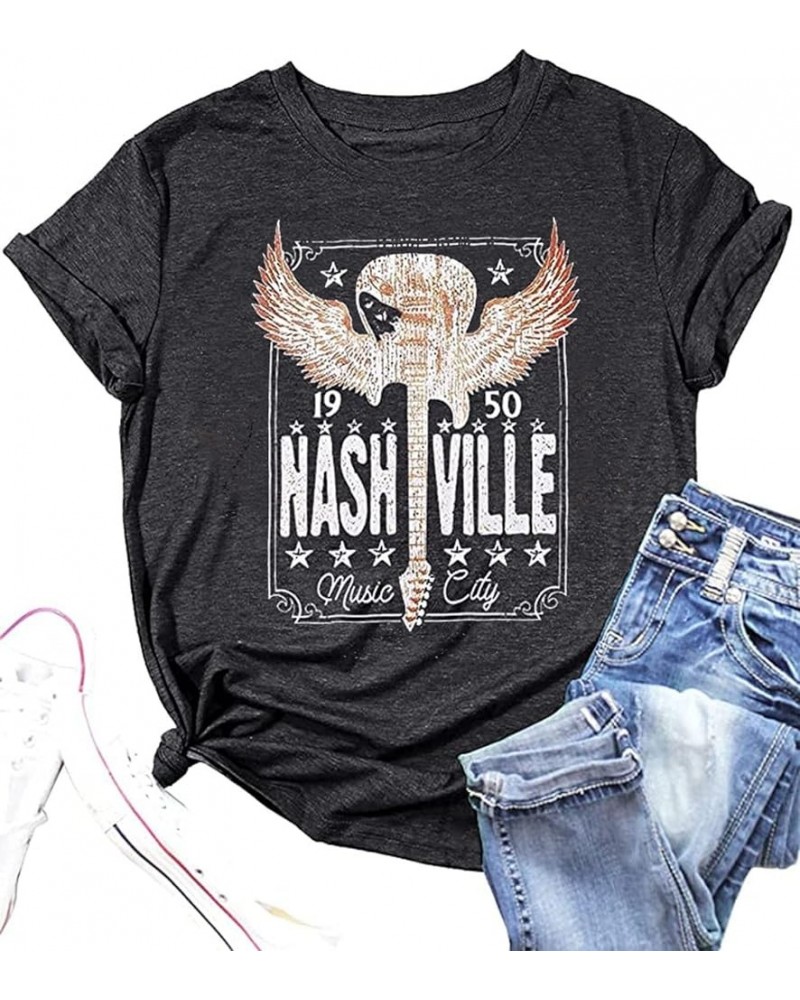 Country Music Bleached Tshirt Tops Women Casual Rock Band Tshirt Vintage Letter Printed Graphic Summer Tops Gray-1 $11.79 T-S...