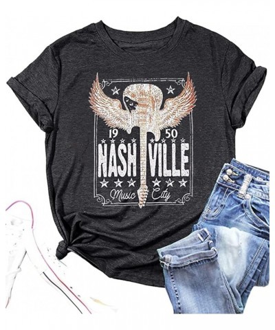 Country Music Bleached Tshirt Tops Women Casual Rock Band Tshirt Vintage Letter Printed Graphic Summer Tops Gray-1 $11.79 T-S...