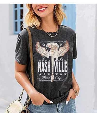 Country Music Bleached Tshirt Tops Women Casual Rock Band Tshirt Vintage Letter Printed Graphic Summer Tops Gray-1 $11.79 T-S...