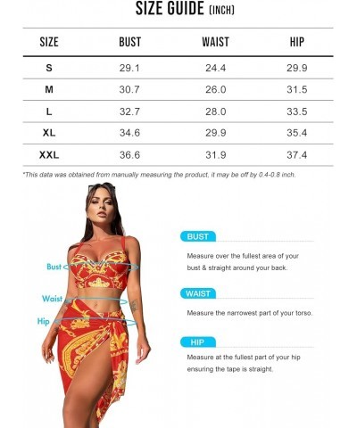 Women's 3 Piece Swimsuits BohoFeel Print Bikini Set with Cover Up Skirt Sexy Swimsuit Bathing Suits for Women Red $15.65 Swim...