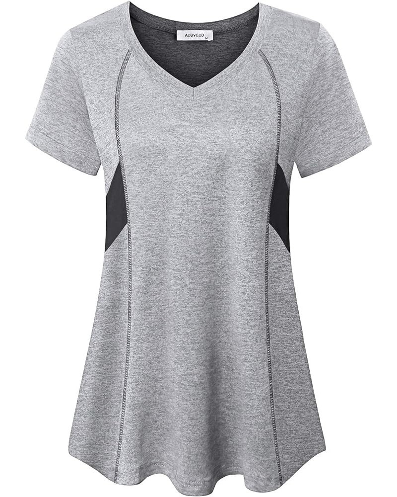 Womens Short Sleeve Tops Workout Athletic Sports Yoga Shirts Grey $15.50 Activewear