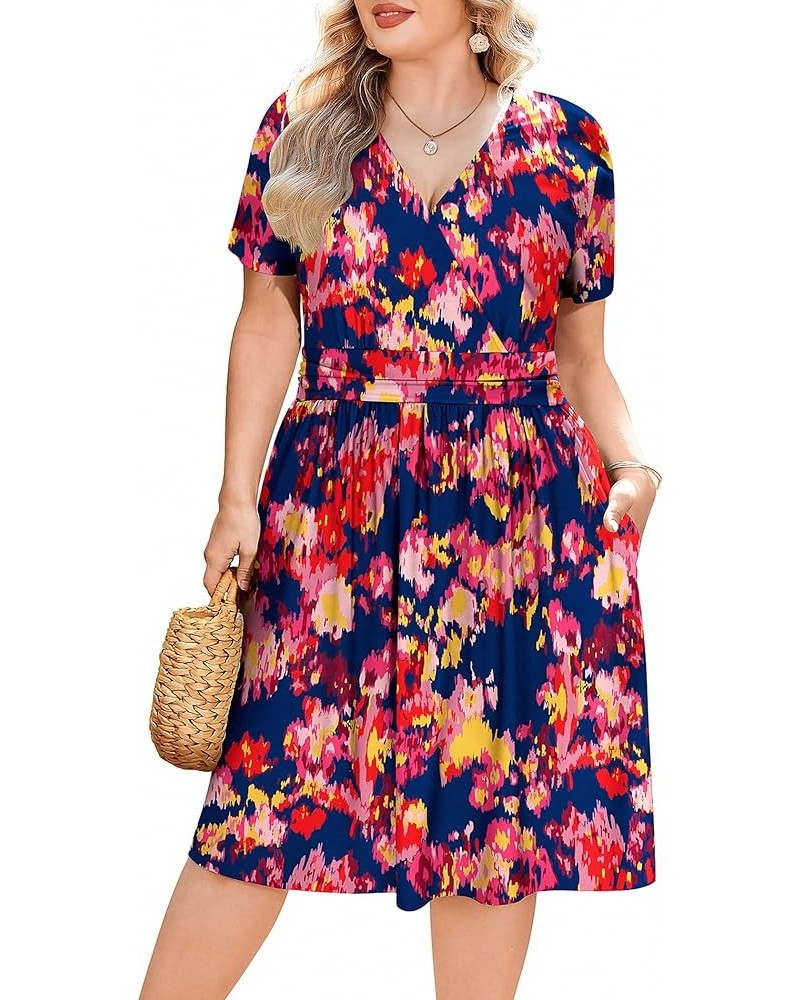 Womens Plus Size Floral Summer Dress Casual Wrap V Neck Short Sleeve Beach Bohemian Mini Dress with Pockets Floral01 $8.82 Dr...