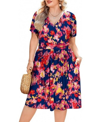 Womens Plus Size Floral Summer Dress Casual Wrap V Neck Short Sleeve Beach Bohemian Mini Dress with Pockets Floral01 $8.82 Dr...