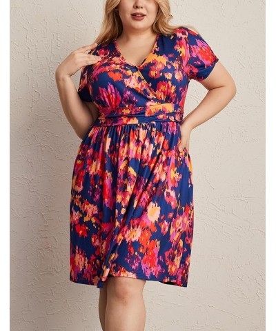 Womens Plus Size Floral Summer Dress Casual Wrap V Neck Short Sleeve Beach Bohemian Mini Dress with Pockets Floral01 $8.82 Dr...