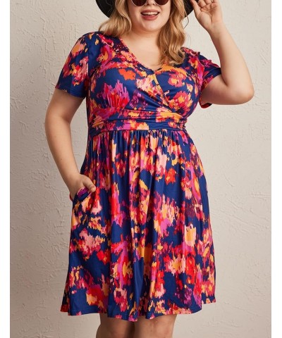 Womens Plus Size Floral Summer Dress Casual Wrap V Neck Short Sleeve Beach Bohemian Mini Dress with Pockets Floral01 $8.82 Dr...