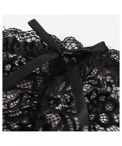 Lace Strapless Bralette Pajama Set for Women,Sexy Black See Through Top Solid Pleated Short Hip Pants Cute Bow Women Lingerie...