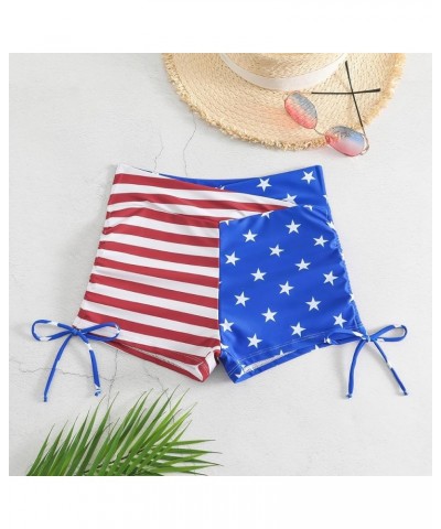 Women's V Cross High Waisted Swim Shorts Ruched Side Tie Boy Shorts Swimsuit Bottoms with Liner Flag $13.24 Swimsuits