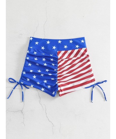 Women's V Cross High Waisted Swim Shorts Ruched Side Tie Boy Shorts Swimsuit Bottoms with Liner Flag $13.24 Swimsuits