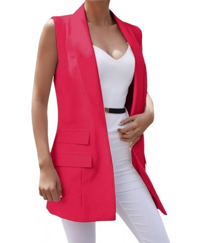 Women's Sleeveless Blazers Open Front Casual Blazer Vests Solid Color Lapel Single Button Lightweight Suit Jackets Red $9.46 ...