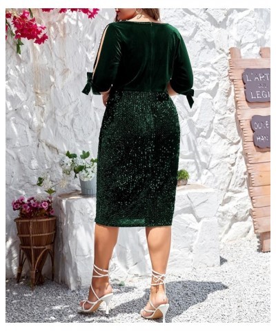 Women Plus Size Bodycon Pencil Midi Dress Stretchy Sequin Wrap V Neck Half Sleeve Velvet Party Dress 1X-5X Green $30.59 Dresses