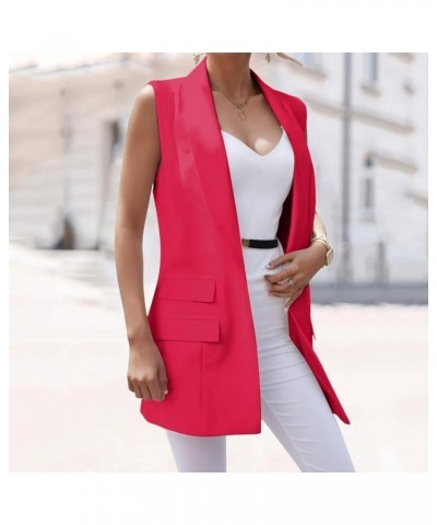 Women's Sleeveless Blazers Open Front Casual Blazer Vests Solid Color Lapel Single Button Lightweight Suit Jackets Red $9.46 ...