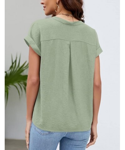 Business Casual Tops for Women Cap Sleeve Notched V Neck Blouse Work Loose Fit Shirts Light Green $12.47 Blouses