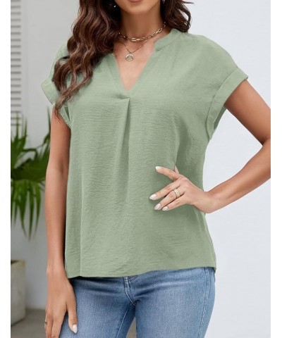 Business Casual Tops for Women Cap Sleeve Notched V Neck Blouse Work Loose Fit Shirts Light Green $12.47 Blouses