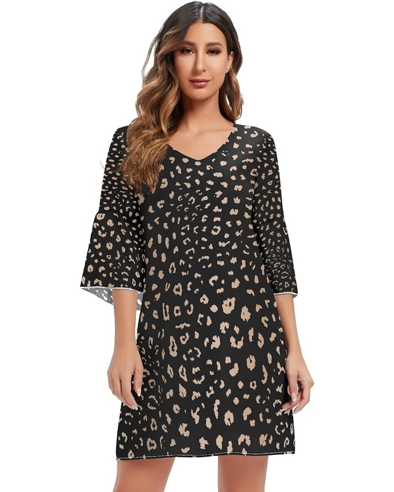 Cat Kitten Gray Animal Print Women's Casual Chiffon Mini Dress 3/4 Sleeve V Neck Multicolored 19 $15.18 Dresses