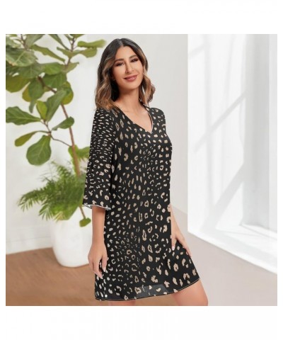 Cat Kitten Gray Animal Print Women's Casual Chiffon Mini Dress 3/4 Sleeve V Neck Multicolored 19 $15.18 Dresses