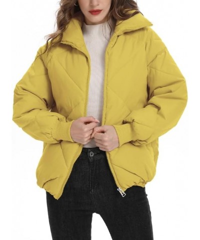 Women's Winter Puffer Jacket Quilted Cropped Long Sleeve Full Zipper with Pocketed Warm Jacket Yellow $8.09 Jackets