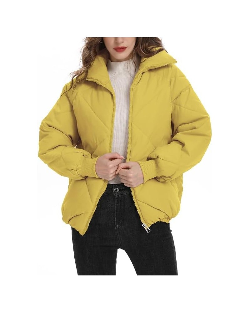 Women's Winter Puffer Jacket Quilted Cropped Long Sleeve Full Zipper with Pocketed Warm Jacket Yellow $8.09 Jackets