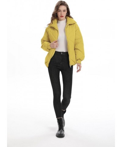 Women's Winter Puffer Jacket Quilted Cropped Long Sleeve Full Zipper with Pocketed Warm Jacket Yellow $8.09 Jackets