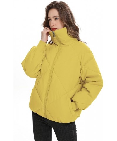 Women's Winter Puffer Jacket Quilted Cropped Long Sleeve Full Zipper with Pocketed Warm Jacket Yellow $8.09 Jackets