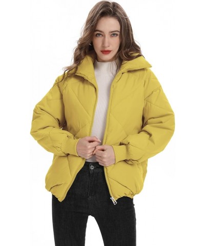 Women's Winter Puffer Jacket Quilted Cropped Long Sleeve Full Zipper with Pocketed Warm Jacket Yellow $8.09 Jackets