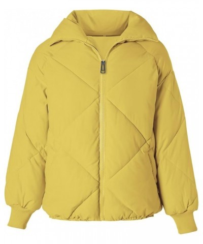 Women's Winter Puffer Jacket Quilted Cropped Long Sleeve Full Zipper with Pocketed Warm Jacket Yellow $8.09 Jackets