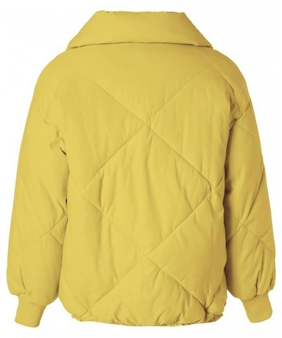 Women's Winter Puffer Jacket Quilted Cropped Long Sleeve Full Zipper with Pocketed Warm Jacket Yellow $8.09 Jackets