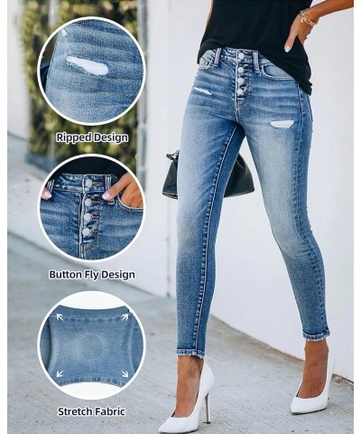 Womens Ripped Jeans Stretch Skinny Jeans for Women Butt Lifting Distressed Jeans High Waisted Denim Pants Light Blue Light Bl...