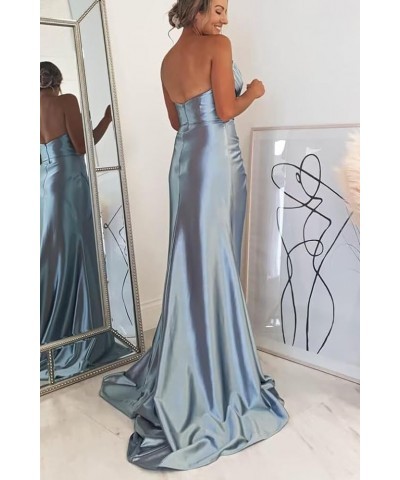 Strapless Satin Prom Dresses 2024 Cowl Neck Formal Dresses Mermaid Evening Party Gown with Slit Emerald Green $32.66 Dresses