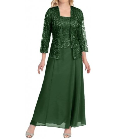 Mother of The Bride Dresses with Jacket 2 Piece Wedding Guest Dress Lace Ruffles Chiffon Dark Green $33.57 Dresses