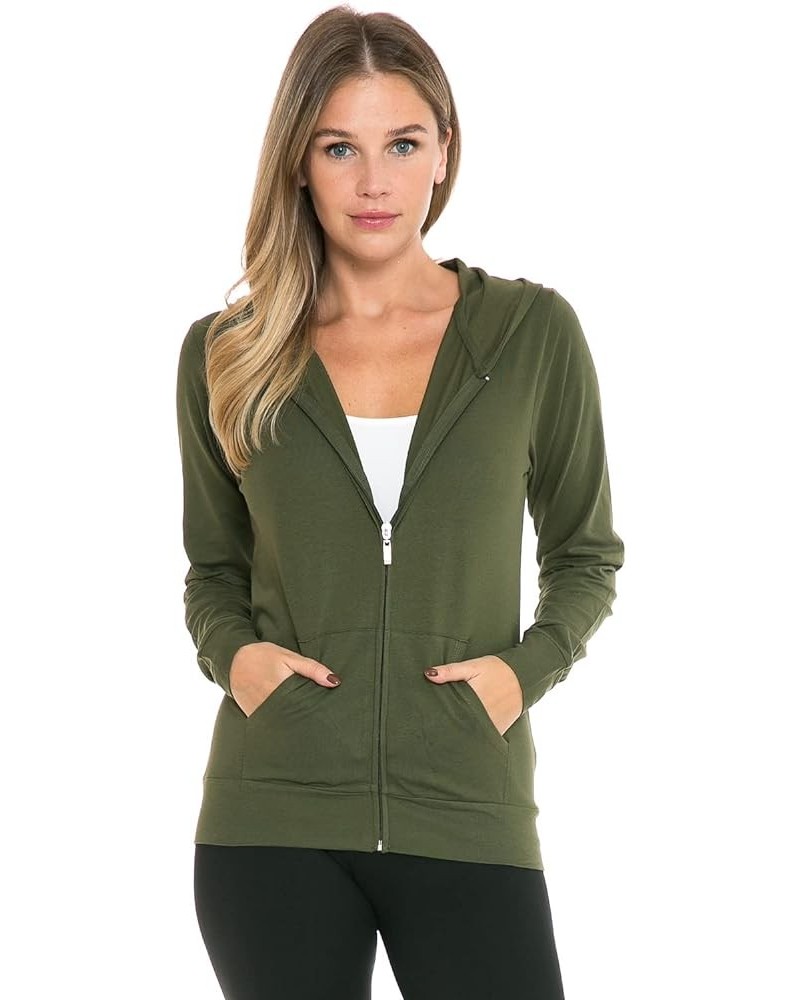 Women's Hoodie Jacket - Full Zip Up Slim Fit Hooded Top Lightweight Stretch Active Yoga Workout Sweatshirt Pullover Olive $15...