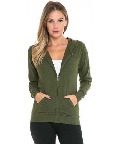 Women's Hoodie Jacket - Full Zip Up Slim Fit Hooded Top Lightweight Stretch Active Yoga Workout Sweatshirt Pullover Olive $15...