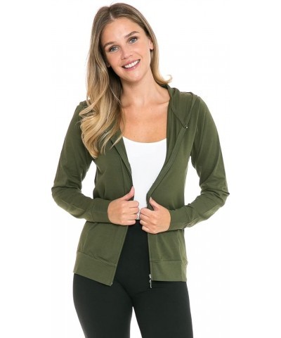 Women's Hoodie Jacket - Full Zip Up Slim Fit Hooded Top Lightweight Stretch Active Yoga Workout Sweatshirt Pullover Olive $15...