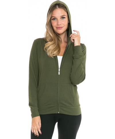 Women's Hoodie Jacket - Full Zip Up Slim Fit Hooded Top Lightweight Stretch Active Yoga Workout Sweatshirt Pullover Olive $15...