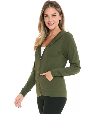 Women's Hoodie Jacket - Full Zip Up Slim Fit Hooded Top Lightweight Stretch Active Yoga Workout Sweatshirt Pullover Olive $15...