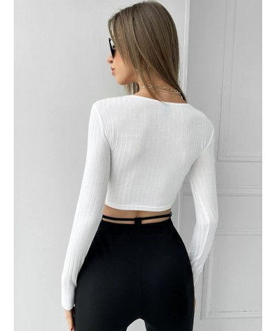 Women's Long Sleeve Square Neck Slim Fit Knit Crop Top Tee Shirt Plain White $9.89 T-Shirts