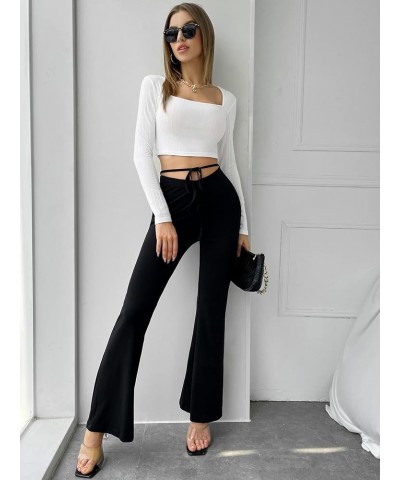 Women's Long Sleeve Square Neck Slim Fit Knit Crop Top Tee Shirt Plain White $9.89 T-Shirts