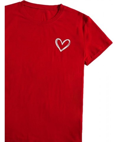 Women's Heart Print T Shirts Summer Funny Short Sleeve Tops Dark Red Heart $10.50 Tops