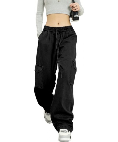 Womens 6 Pockets High Waisted Wide Leg Cargo Pants Baggy Casual Combat Military Pants Black $14.49 Pants