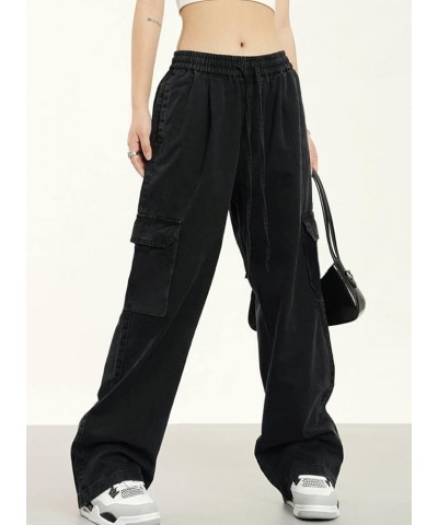 Womens 6 Pockets High Waisted Wide Leg Cargo Pants Baggy Casual Combat Military Pants Black $14.49 Pants