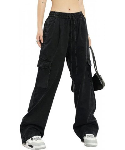 Womens 6 Pockets High Waisted Wide Leg Cargo Pants Baggy Casual Combat Military Pants Black $14.49 Pants