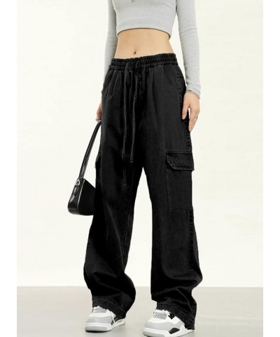 Womens 6 Pockets High Waisted Wide Leg Cargo Pants Baggy Casual Combat Military Pants Black $14.49 Pants