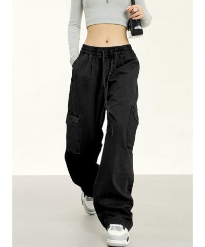 Womens 6 Pockets High Waisted Wide Leg Cargo Pants Baggy Casual Combat Military Pants Black $14.49 Pants